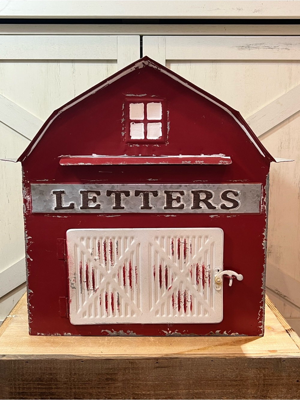 Vintage Ashland Red Barn Mailbox Metal Primitive Distressed Farmhouse Santa
